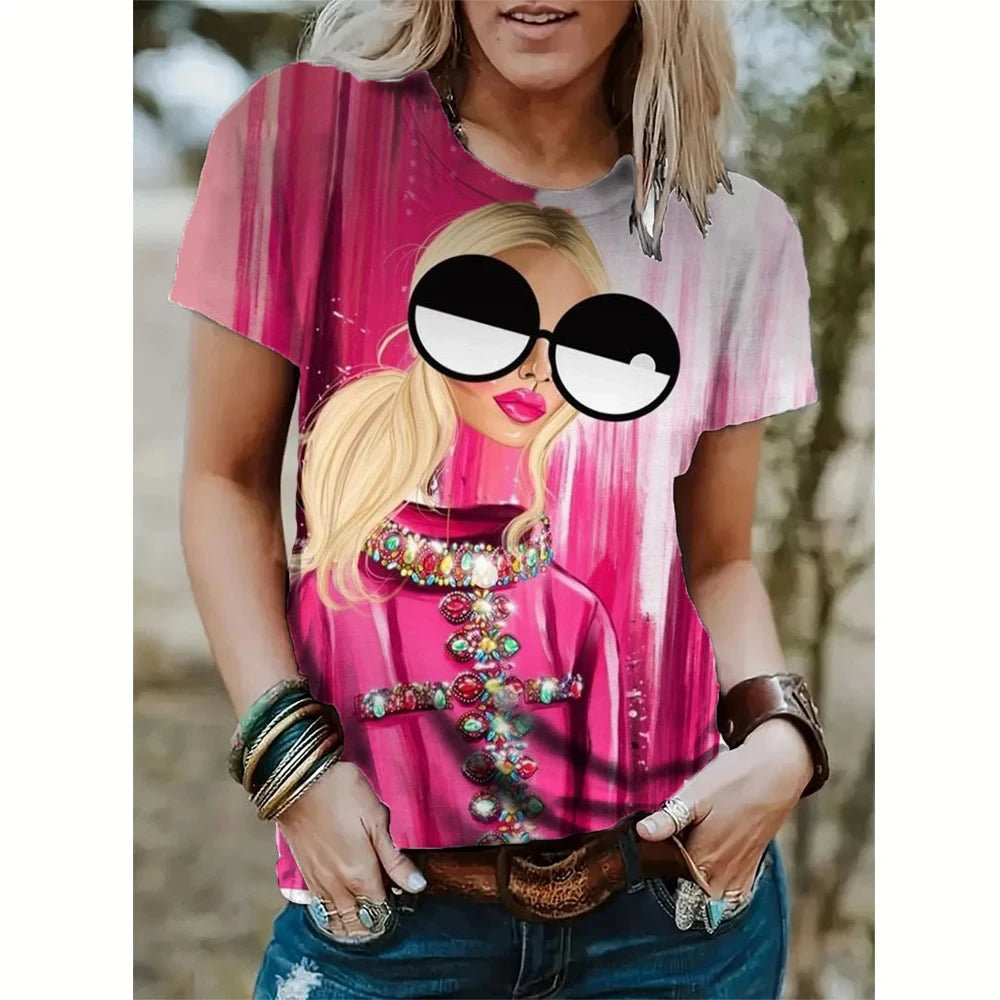 Women's Abstract Face Short Sleeve T-shirt 3D Printin Harajuku Street