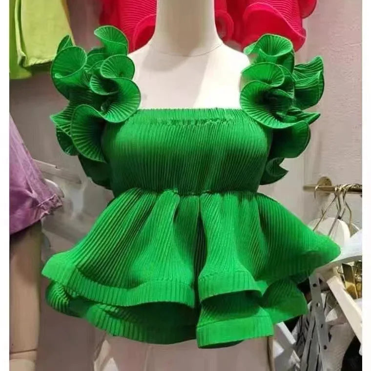 Crop Top Ruffles Vest Lady Tops High Street