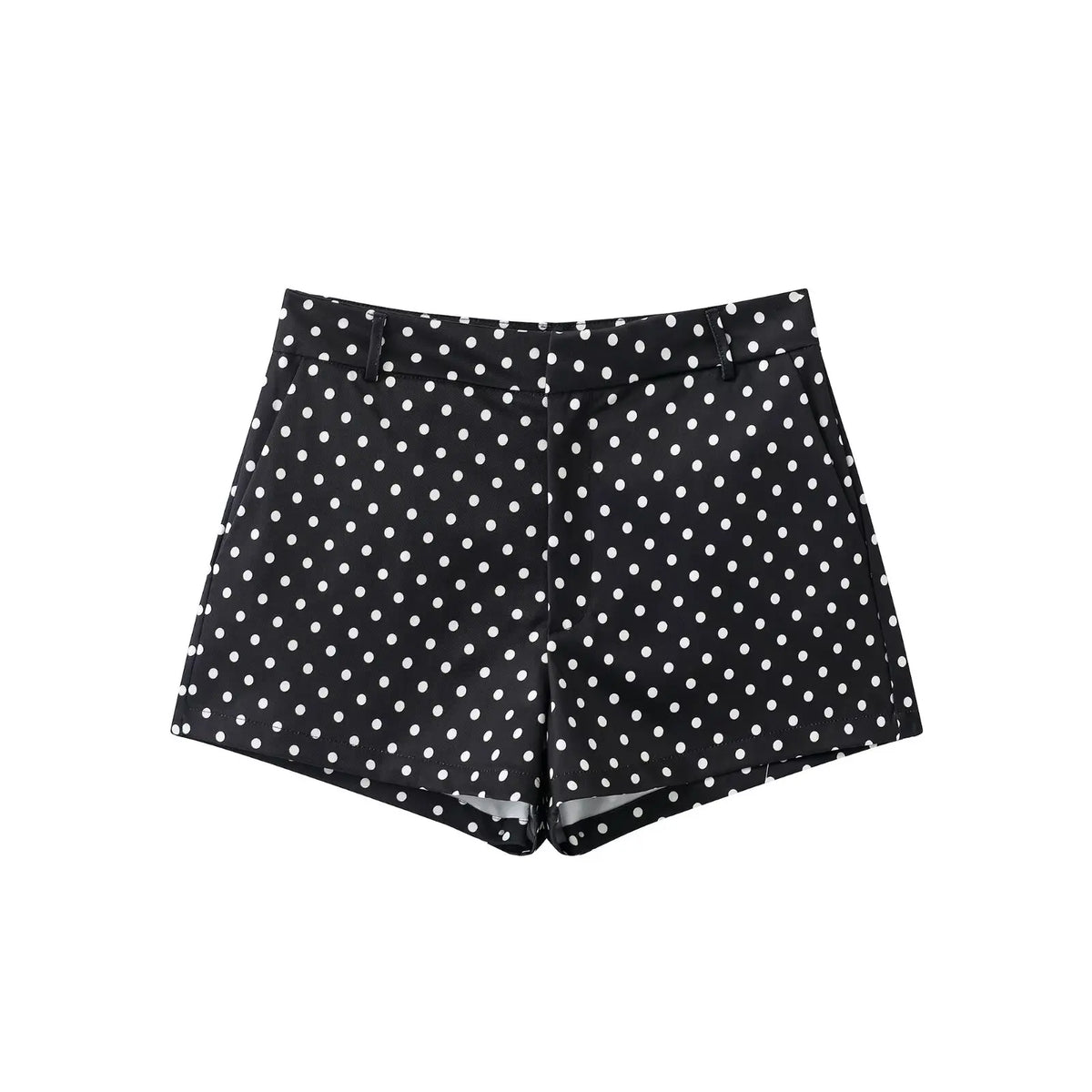 Polka Dot Print Short Long Sleeves Turtleneck Zipper With Pockets Drawstring