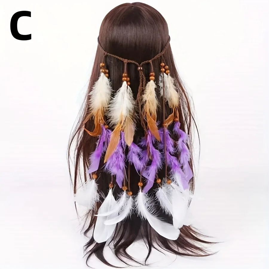 Ethnic Style Sparkles Feather Hair Tie Accessory