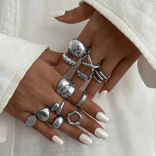 13Pcs/Set Vintage Metal Curved Open Rings