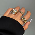 3 Pcs Punk Chunky Irregular Rings Set for Women Creative Geometric