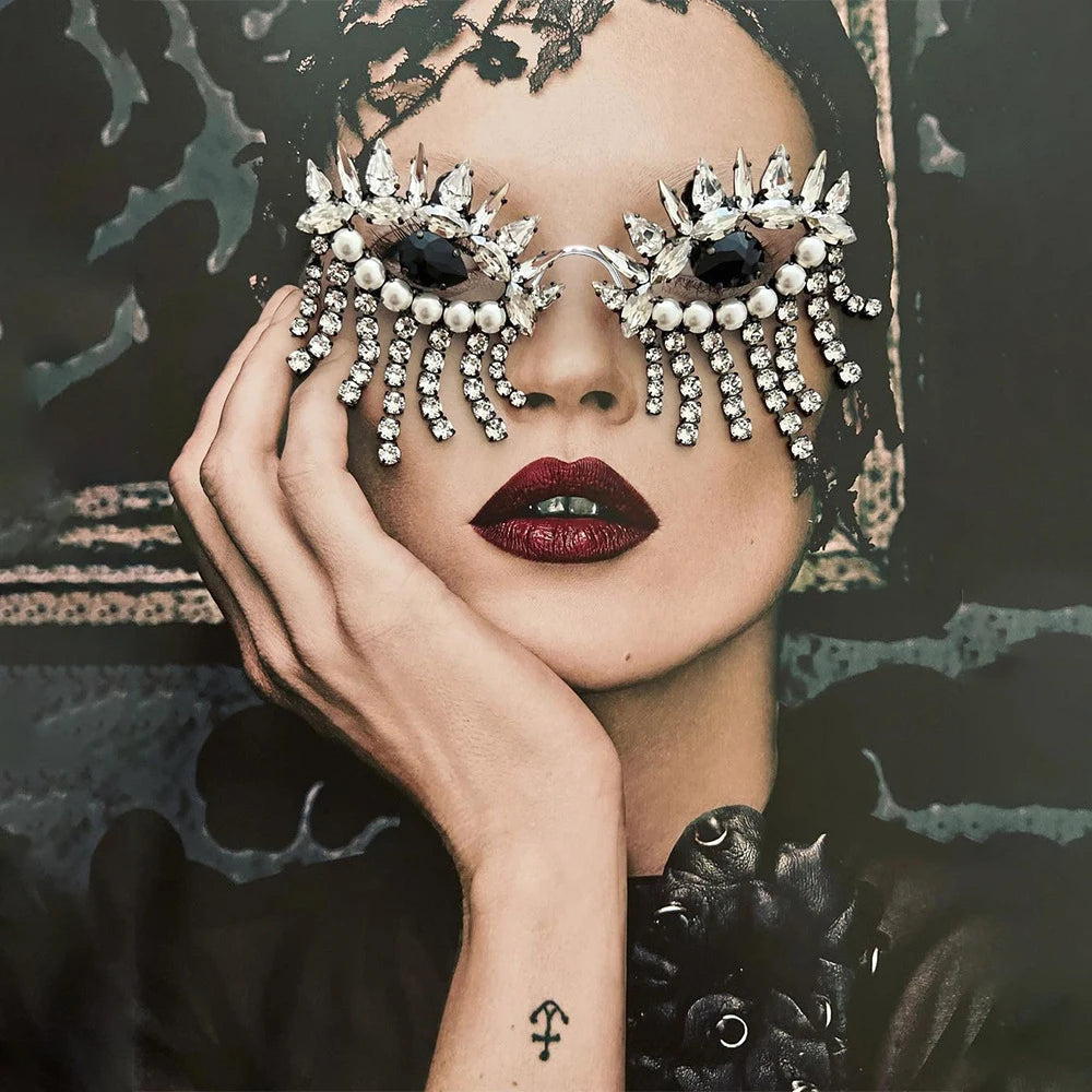Evil Eye Exaggerate Eyeglass Glasses Tassel Face Jewelry for Women