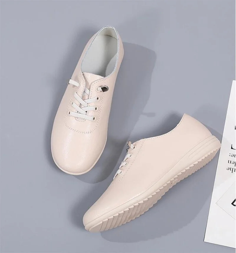 Female Ladies Women's Genuine Leather Flats Shoes Loafers Soft