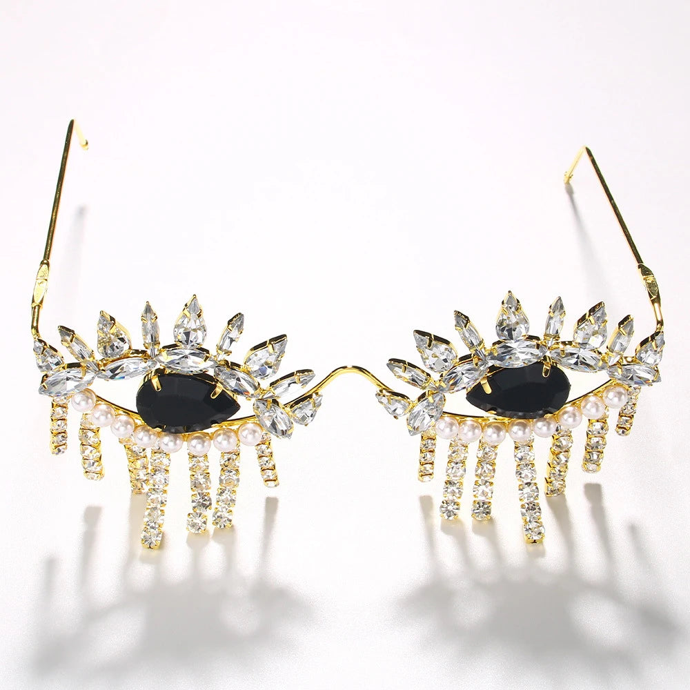 Evil Eye Exaggerate Eyeglass Glasses Tassel Face Jewelry for Women