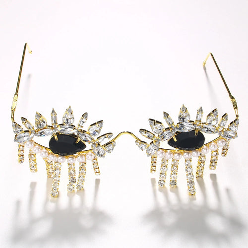 Evil Eye Exaggerate Eyeglass Glasses Tassel Face Jewelry for Women