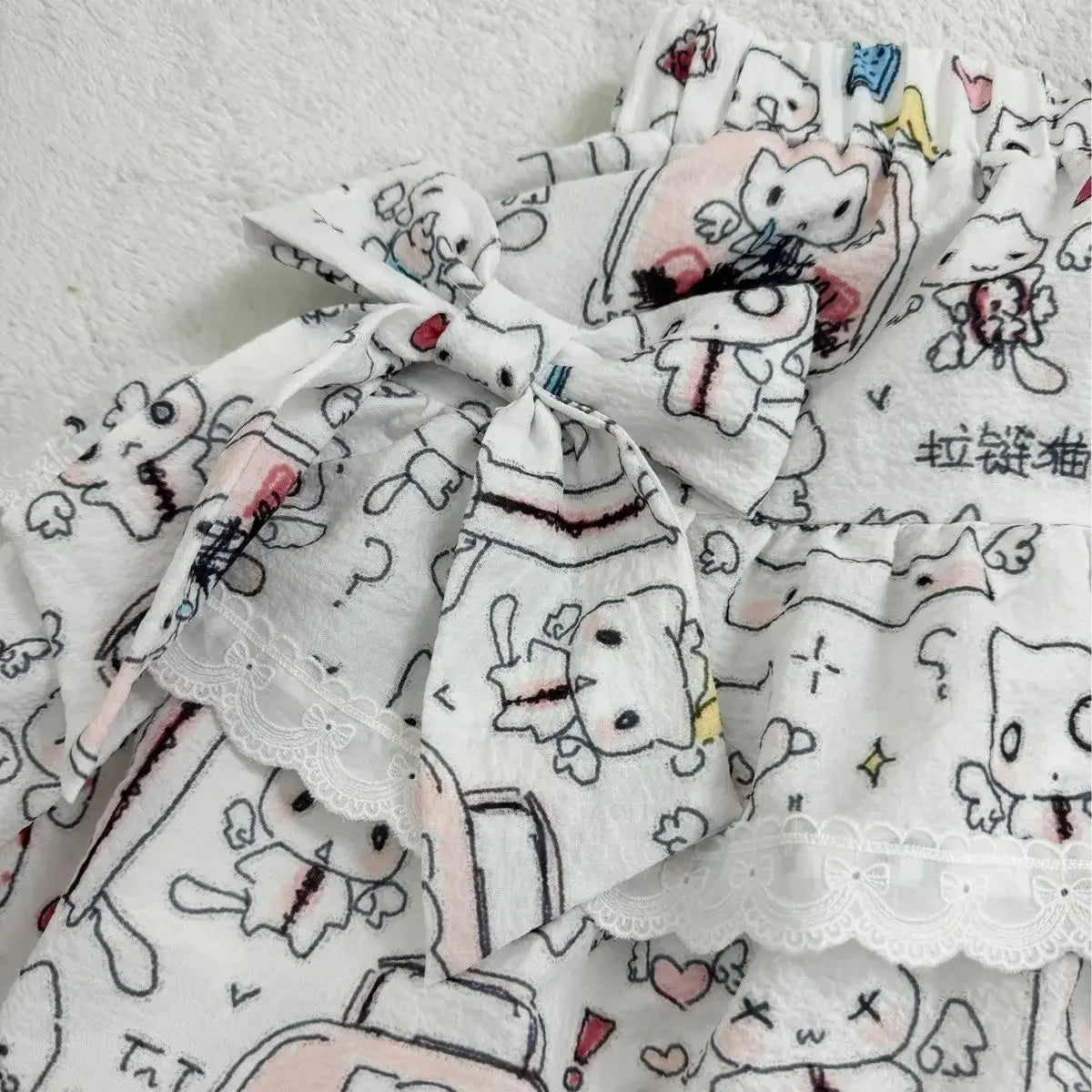 Subculture Cartoon Cute Bow Lace Ruffles Slim Waist Women Y2k Skirt