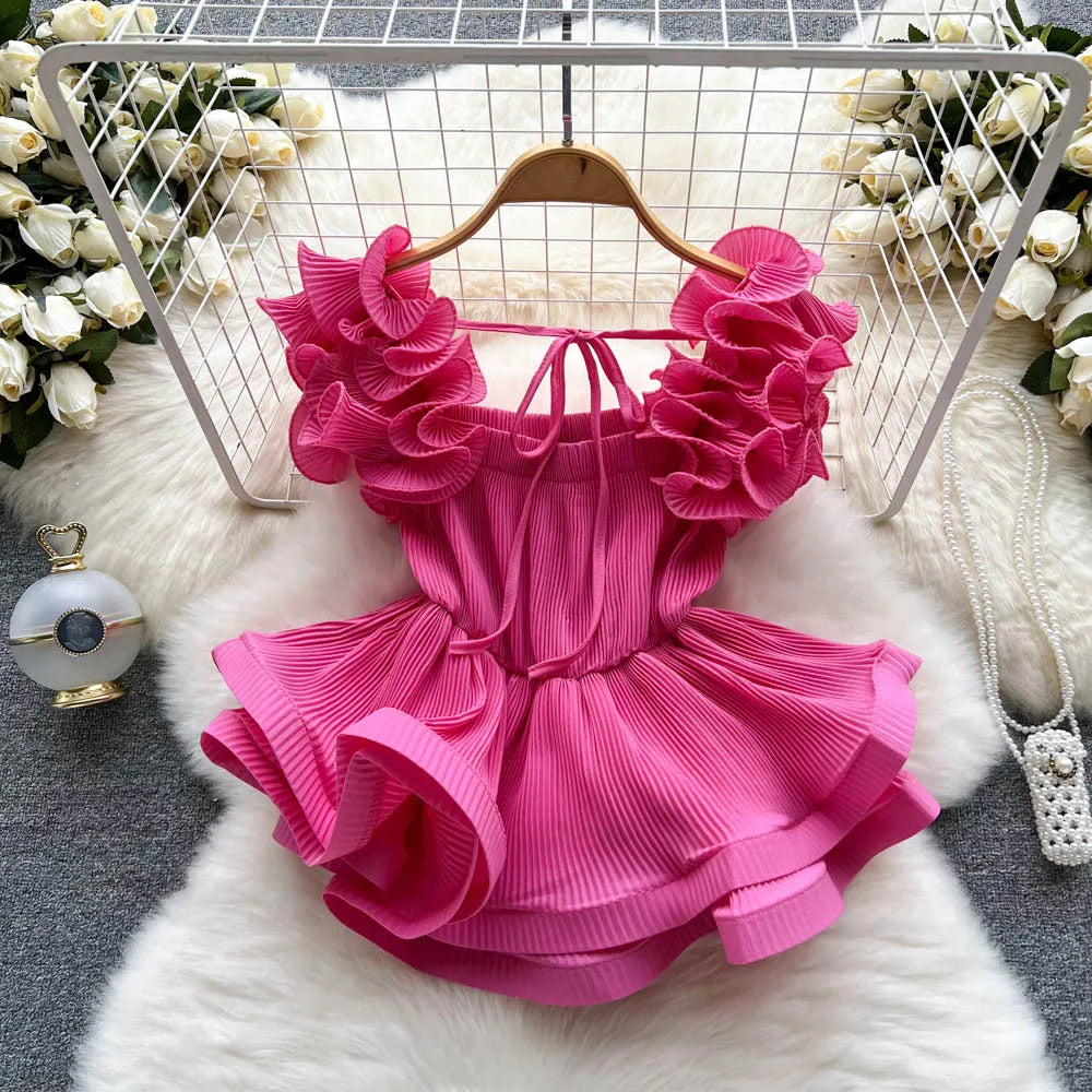 Crop Top Ruffles Vest Lady Tops High Street