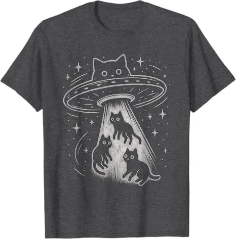 Cat UFO Space Spaceship Alien Aesthetic T-Shirt Y2k Space-Ship Novelty Tee