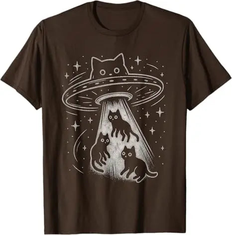 Cat UFO Space Spaceship Alien Aesthetic T-Shirt Y2k Space-Ship Novelty Tee