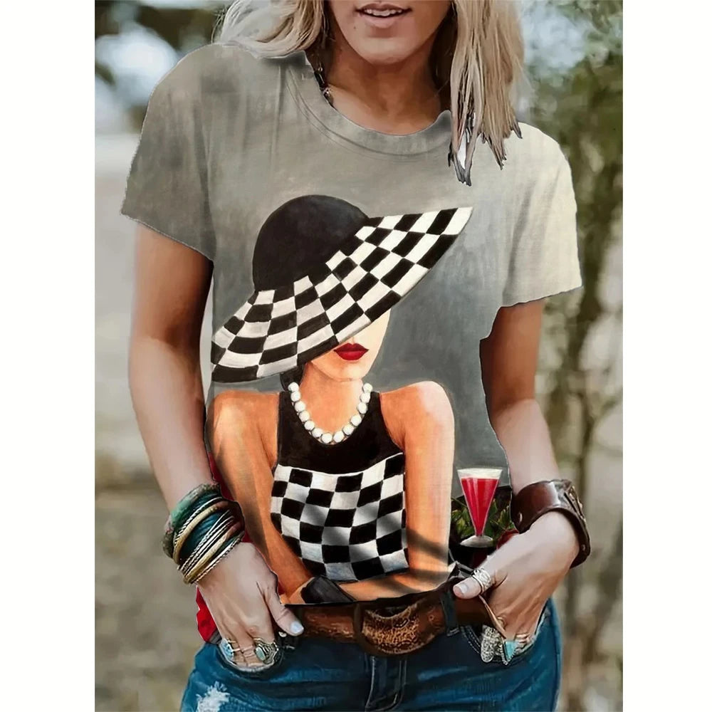 Women's Abstract Face Short Sleeve T-shirt 3D Printin Harajuku Street