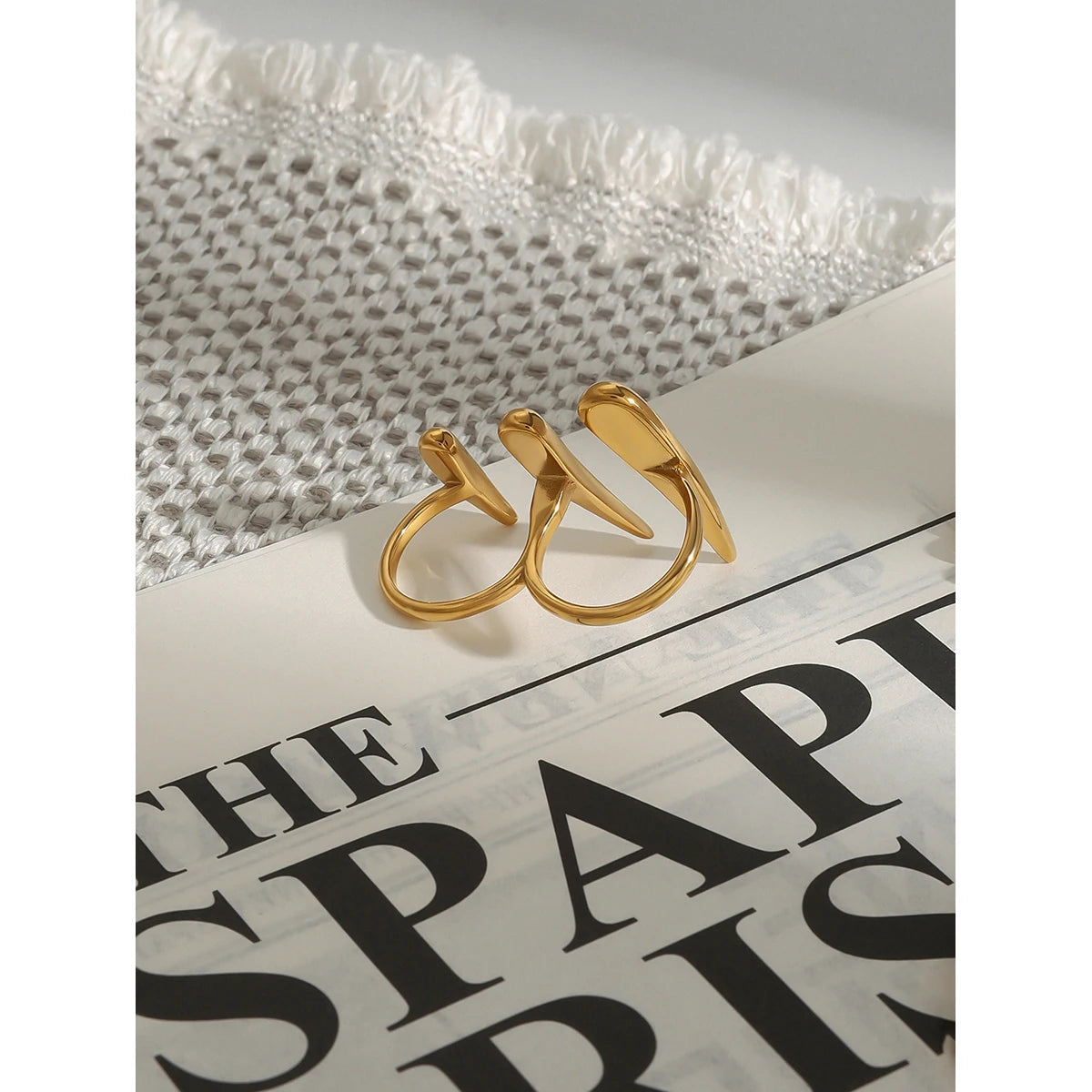 18k Gold-Plated Exaggerated Claw Ring Stackable Lines Double Finger Ring