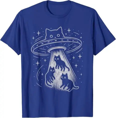Cat UFO Space Spaceship Alien Aesthetic T-Shirt Y2k Space-Ship Novelty Tee