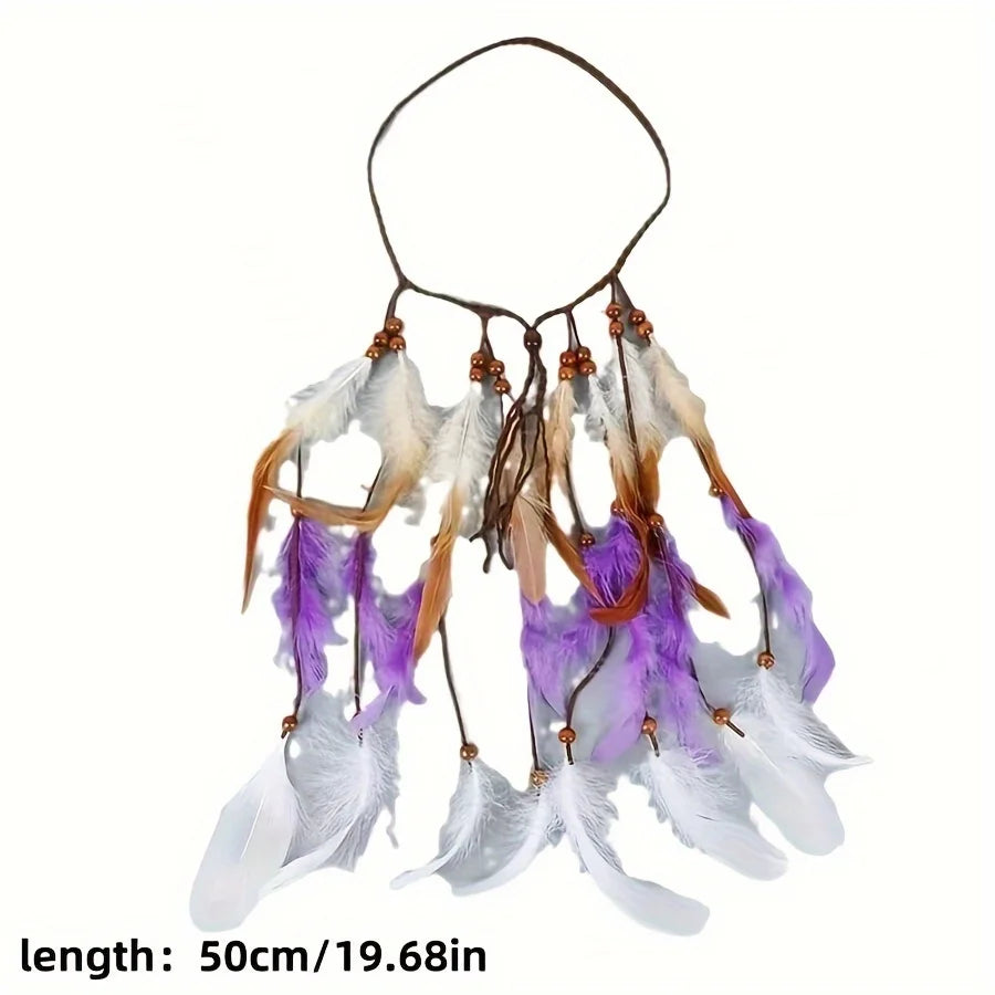 Ethnic Style Sparkles Feather Hair Tie Accessory