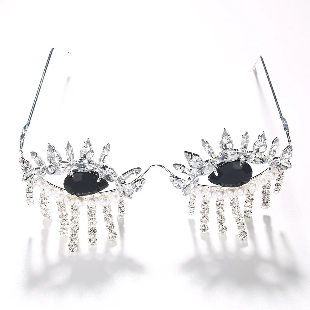 Evil Eye Exaggerate Eyeglass Glasses Tassel Face Jewelry for Women