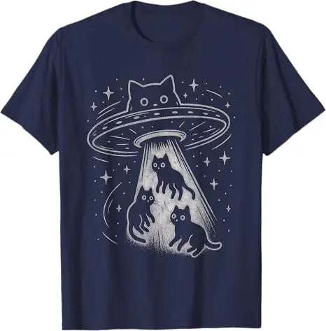 Cat UFO Space Spaceship Alien Aesthetic T-Shirt Y2k Space-Ship Novelty Tee