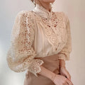 Chic Blouse, Lace Hollow Sleeve Elegant Top, Vintage Fashion Office Lady Outfits