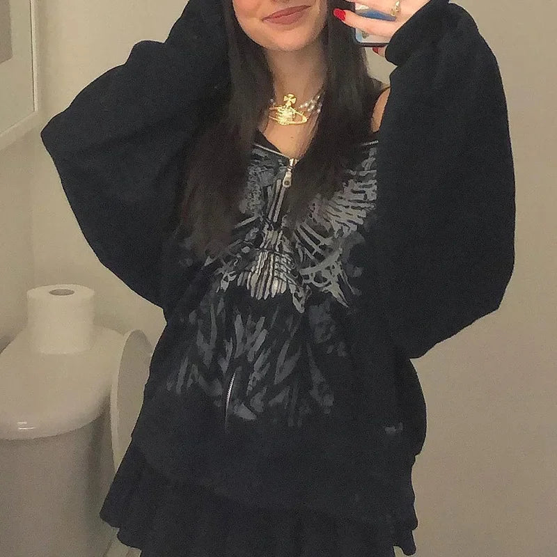 Butterfly Print Oversize Zip Streetwear