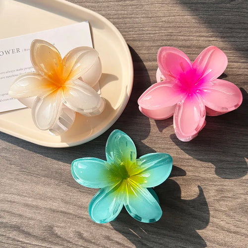 3pcs Boho Gradient Large Flower Acrylic Hair Clip For Women Sweet Hair