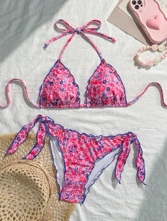 Cute Bikini Set Up Tie Side Thong Swimsuit Bathing Suit
