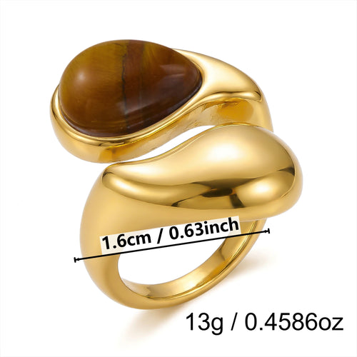 Chunky Vintage Baroque Pearl Gold Ring for Women Waterproof Stainless
