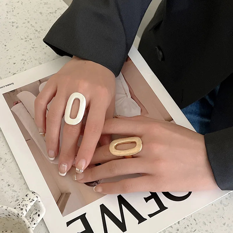 Flashbuy Chunky Gold Color Metal Geometric Rings for Women Statement