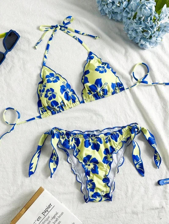 Cute Bikini Set Up Tie Side Thong Swimsuit Bathing Suit