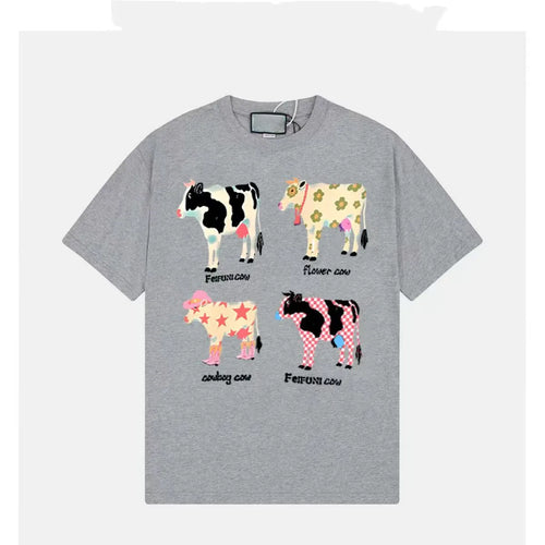 Cute Cartoon Cow Graphic T-shirt Women Unisex Top Casual Loose Y2k