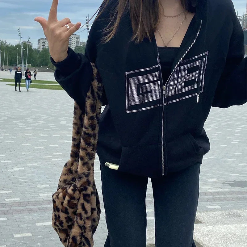 Butterfly Print Oversize Zip Streetwear