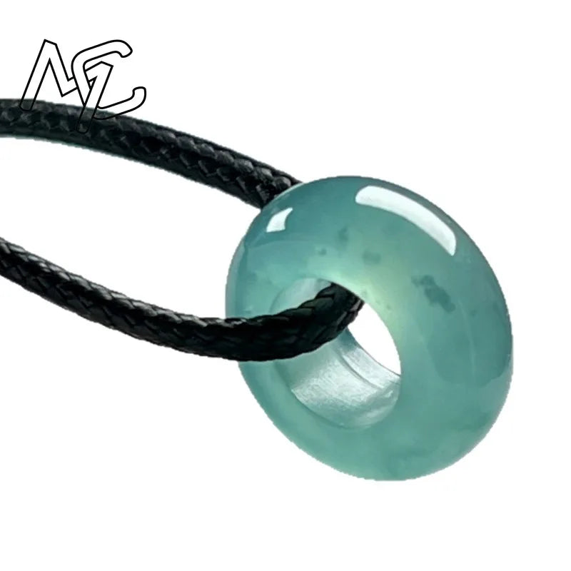 Natural Emerald Blue Water Lucky Bead Ring Pendant Myanmar Jadeite