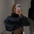 Polka Dot Shorts Set For r Zipper Jacket & High Waist Shorts Lady Chic Outfits