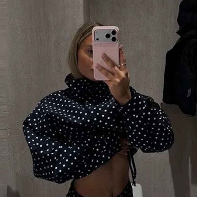 Polka Dot Shorts Set For r Zipper Jacket & High Waist Shorts Lady Chic Outfits