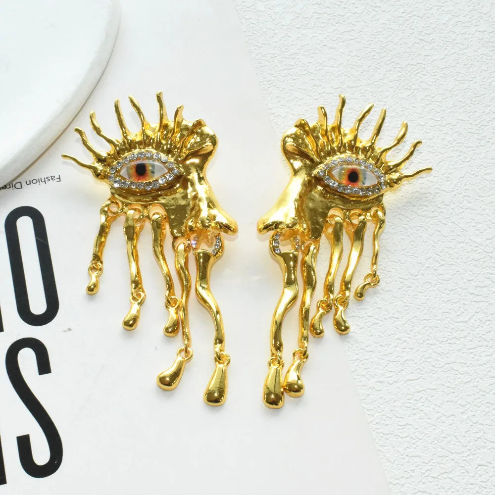 High Quality Metal Golden Earrings Exaggerated Lady Ears' Accessories