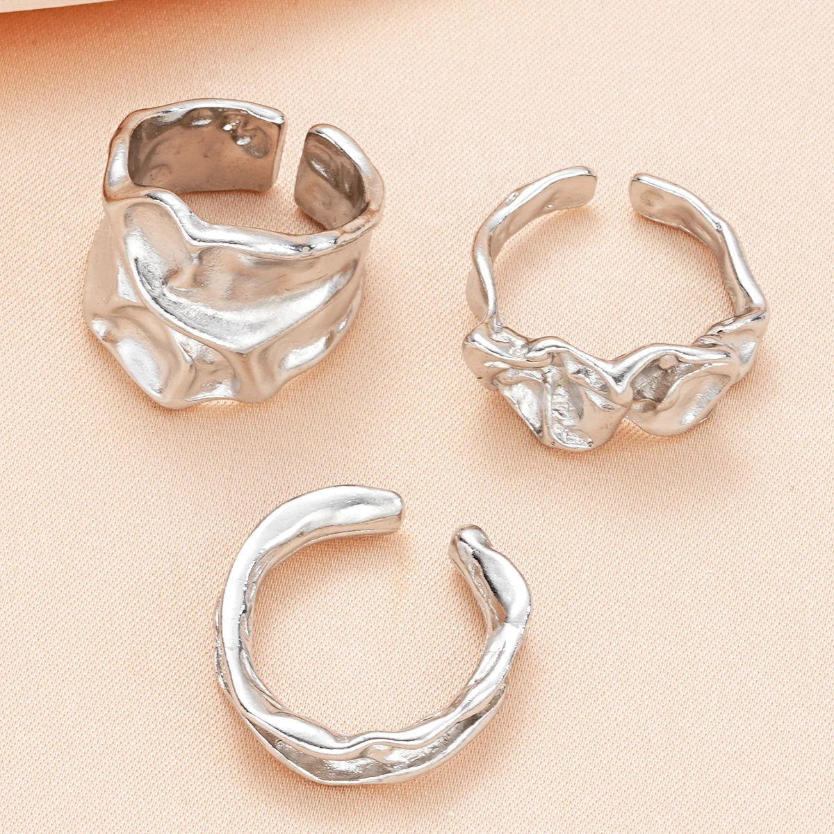 3 Pcs Punk Chunky Irregular Rings Set for Women Creative Geometric