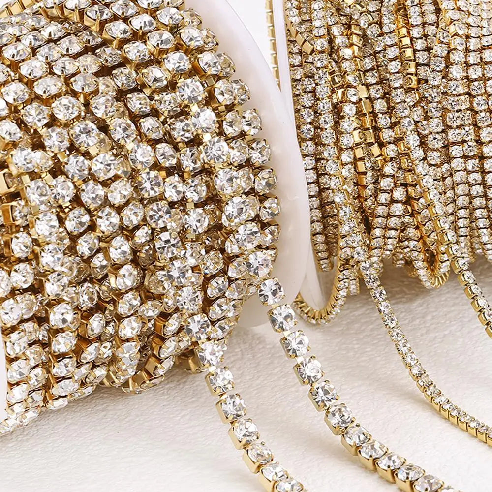 1Meter Stainless Steel Crystal Rhinestone Chain Sew-On Glue-On Trim