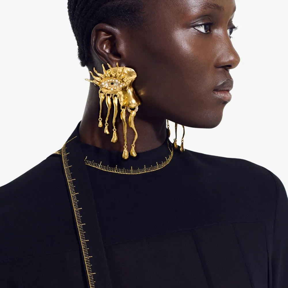 High Quality Metal Golden Earrings Exaggerated Lady Ears' Accessories
