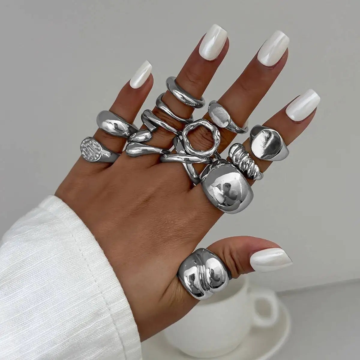 13Pcs/Set Vintage Metal Curved Open Rings