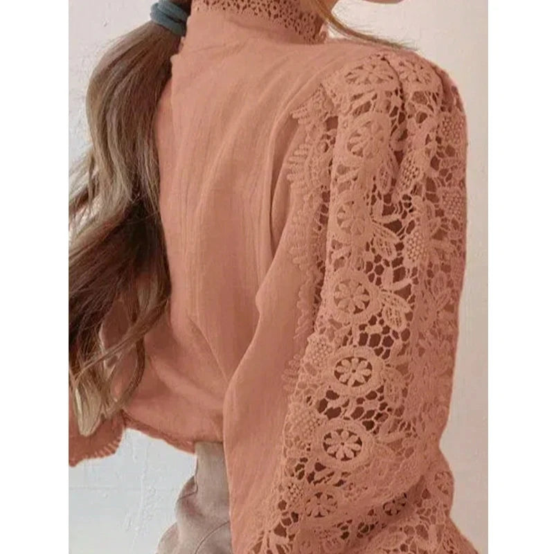 Chic Blouse, Lace Hollow Sleeve Elegant Top, Vintage Fashion Office Lady Outfits