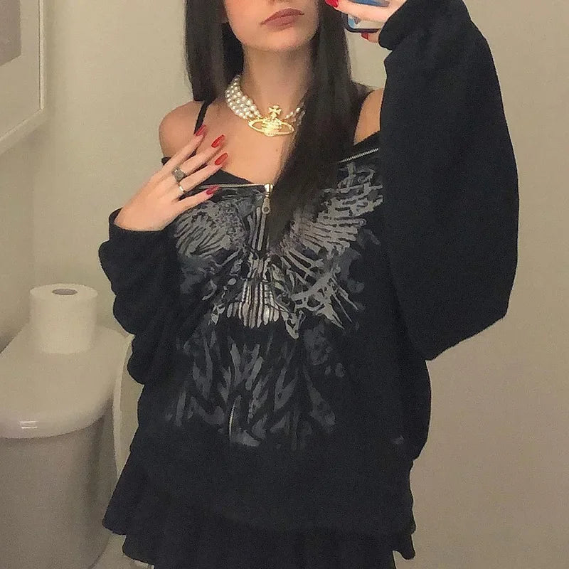 Butterfly Print Oversize Zip Streetwear