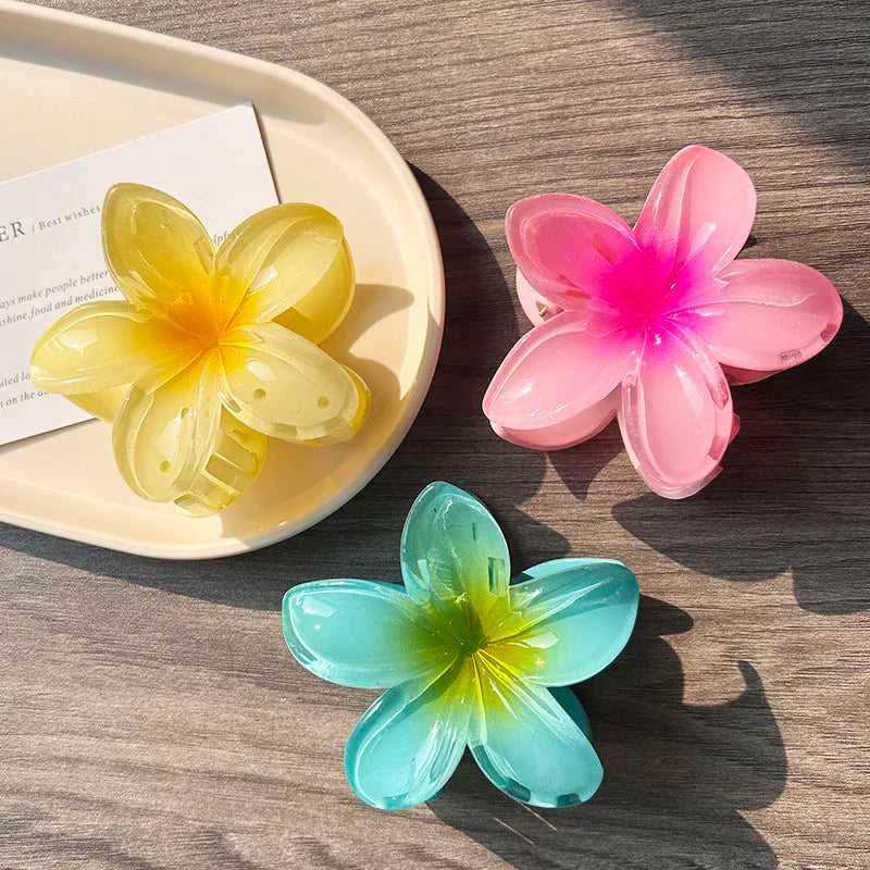 3pcs Boho Gradient Large Flower Acrylic Hair Clip For Women Sweet Hair
