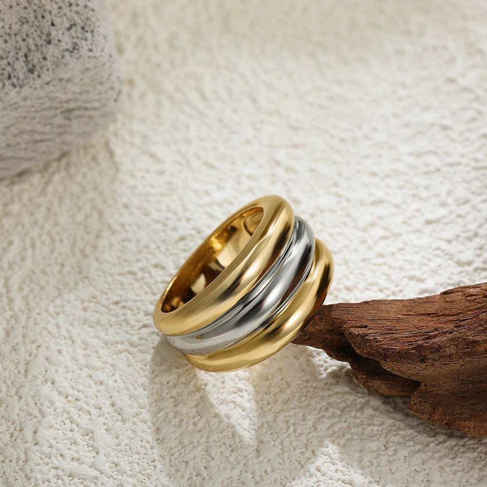 Fashion Mixed Color Multilayer Chunky Rings Gold&Silver Plated Cross