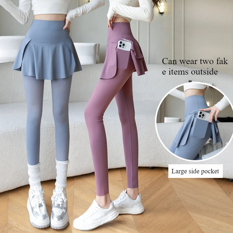 Two Pieces Leggings High Waist with Pocket Yoga Pants