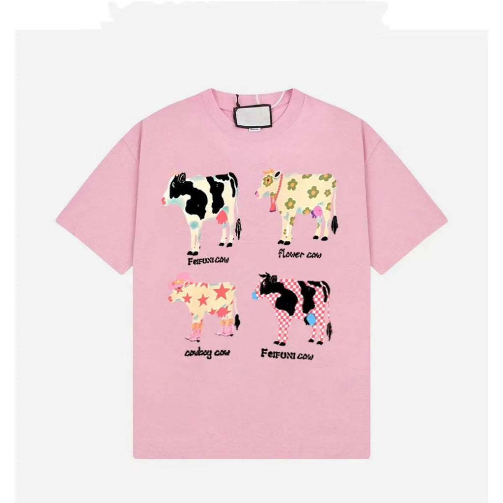 Cute Cartoon Cow Graphic T-shirt Women Unisex Top Casual Loose Y2k