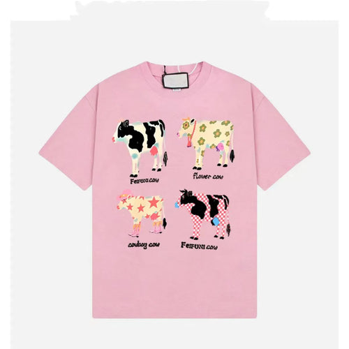 Cute Cartoon Cow Graphic T-shirt Women Unisex Top Casual Loose Y2k