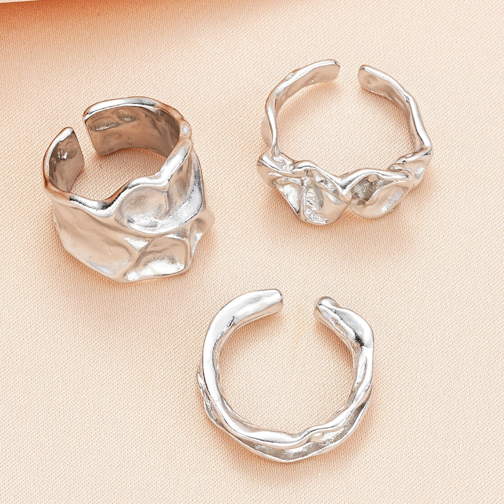 3 Pcs Punk Chunky Irregular Rings Set for Women Creative Geometric
