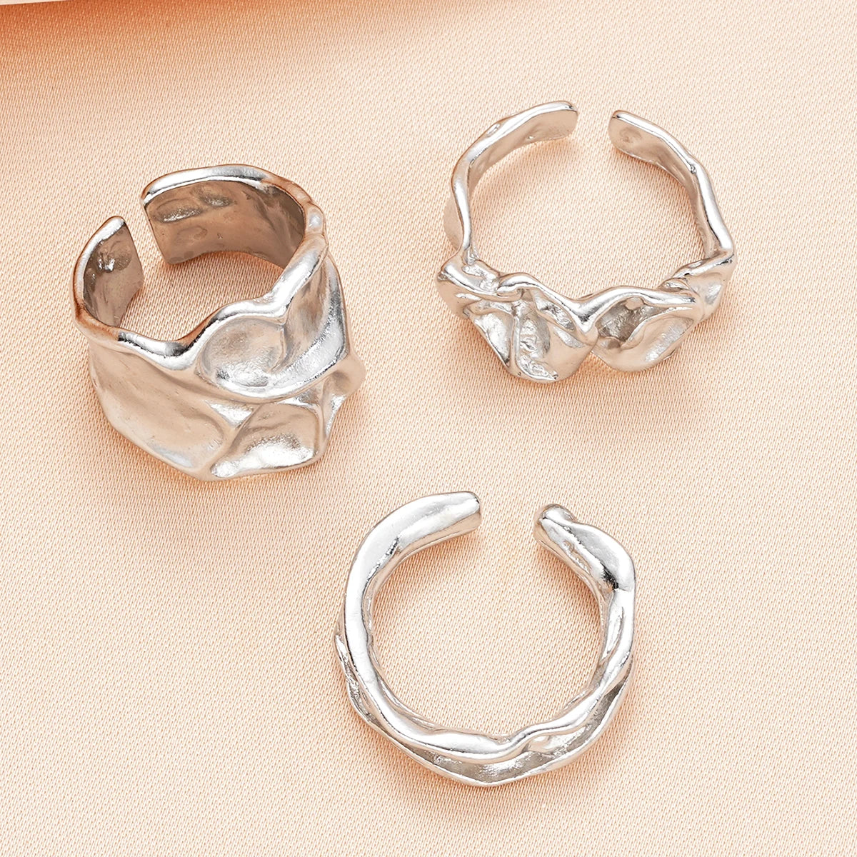 3 Pcs Punk Chunky Irregular Rings Set for Women Creative Geometric