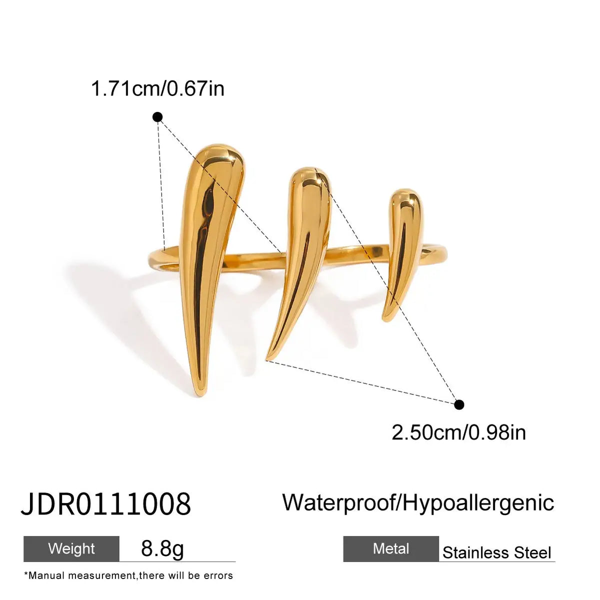 18k Gold-Plated Exaggerated Claw Ring Stackable Lines Double Finger Ring