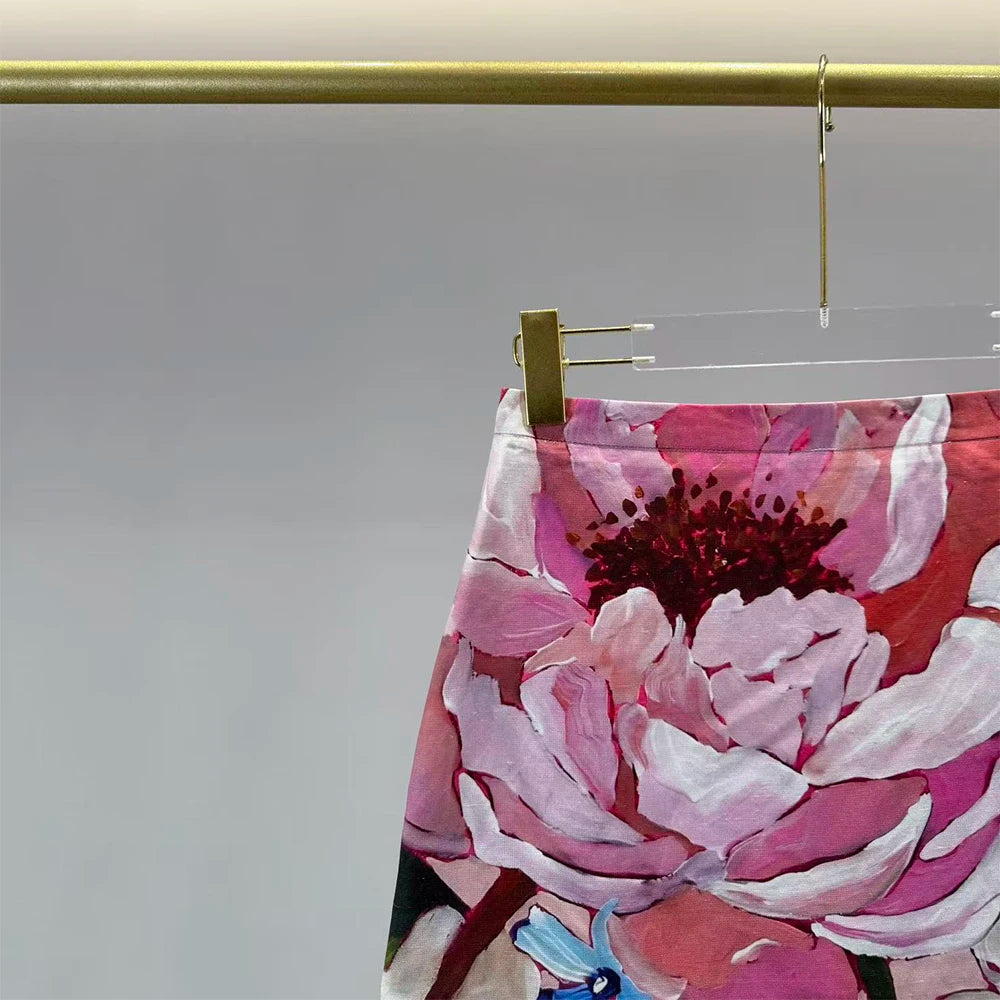Women's Oil Painting Floral Print Mini Skirt High Waist A-Line Short