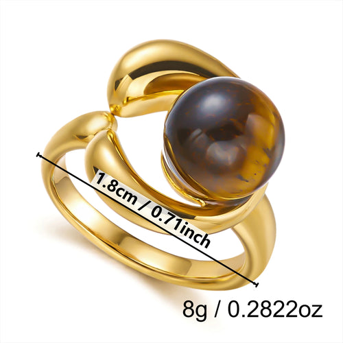 Chunky Vintage Baroque Pearl Gold Ring for Women Waterproof Stainless