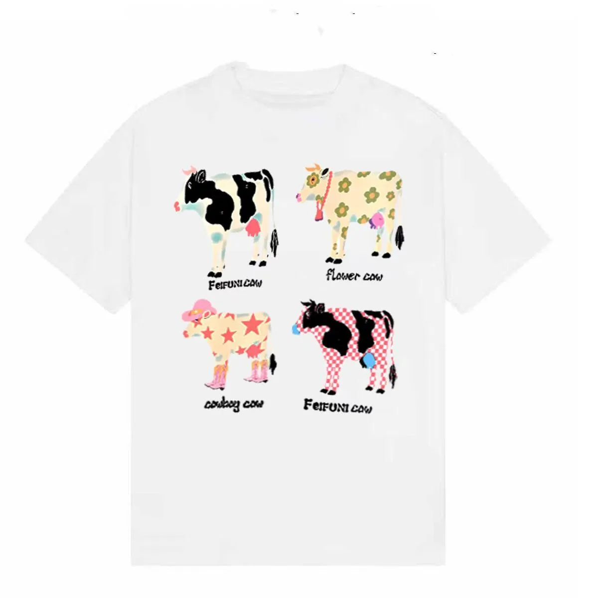 Cute Cartoon Cow Graphic T-shirt Women Unisex Top Casual Loose Y2k